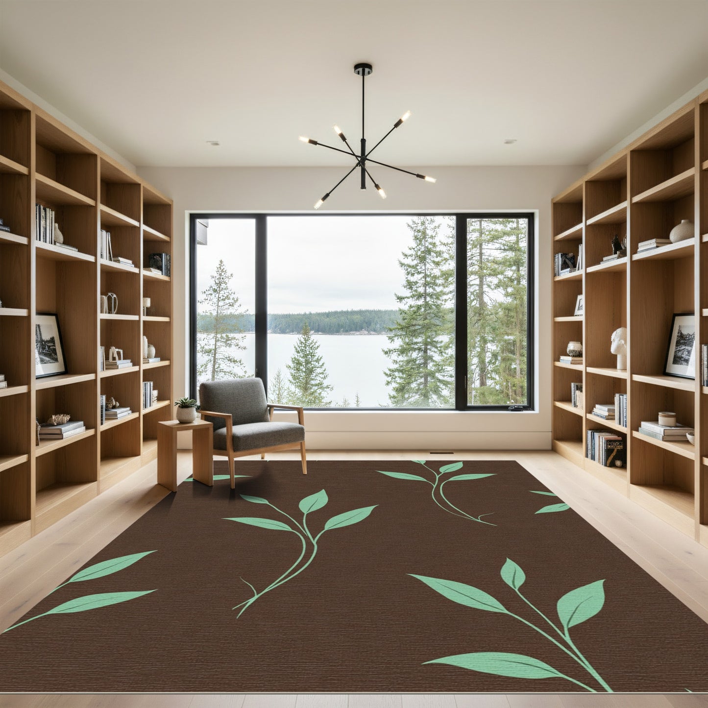 Brown Mint Leaf Botanical Sprig Rug