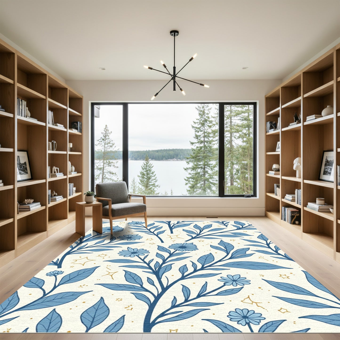 Whimsical Blue Floral Star Garden Rug