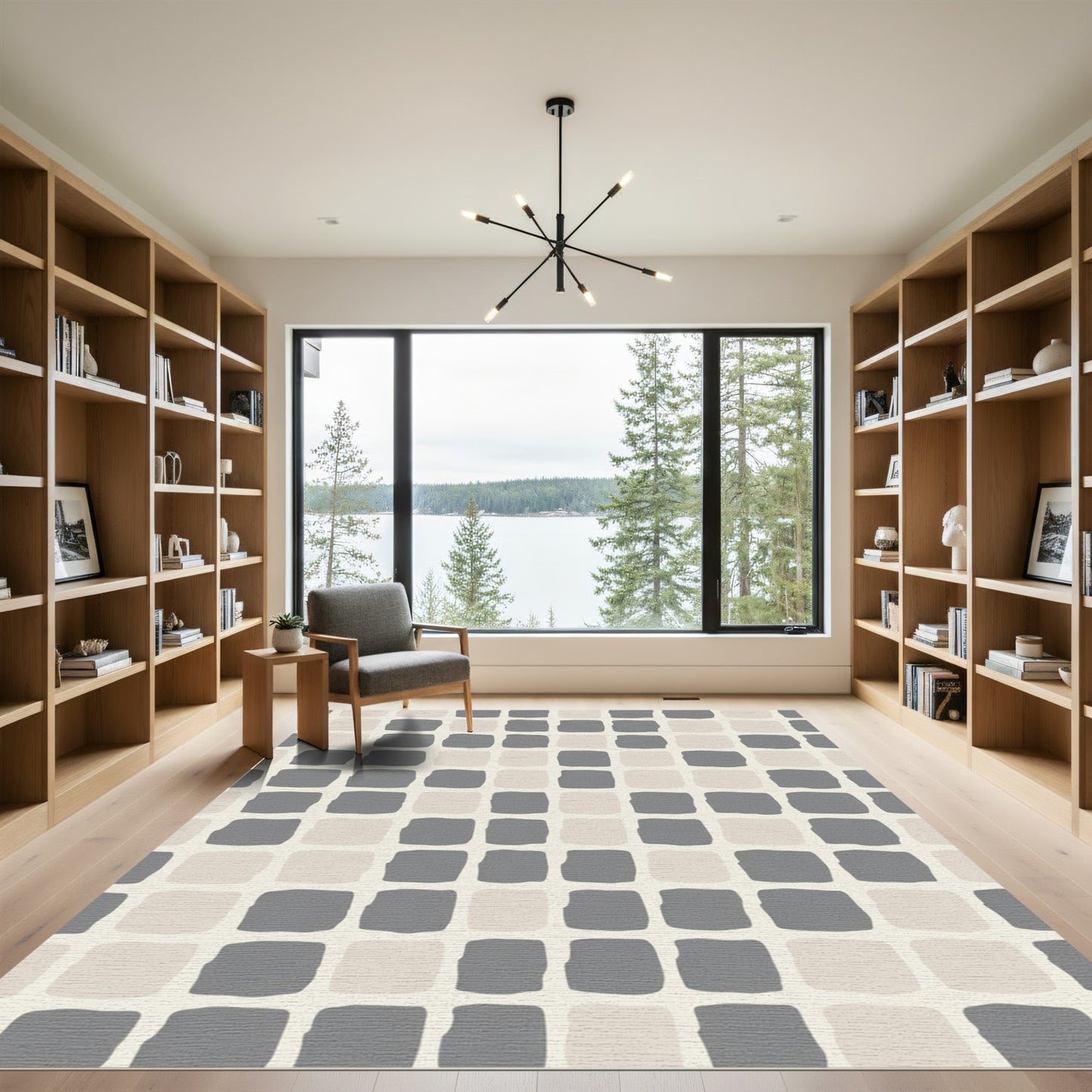 Muted Gray Beige Checkerboard Squares Rug