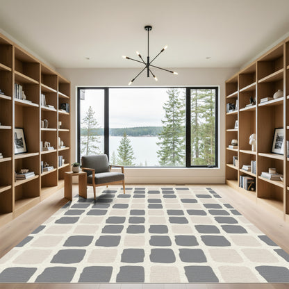 Muted Gray Beige Checkerboard Squares Rug