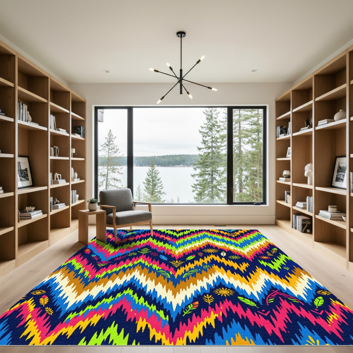 Vibrant Multi Colored Zigzag Ikat Rug