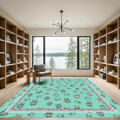 Whimsical Teal Bunny Garden Scatter Rug