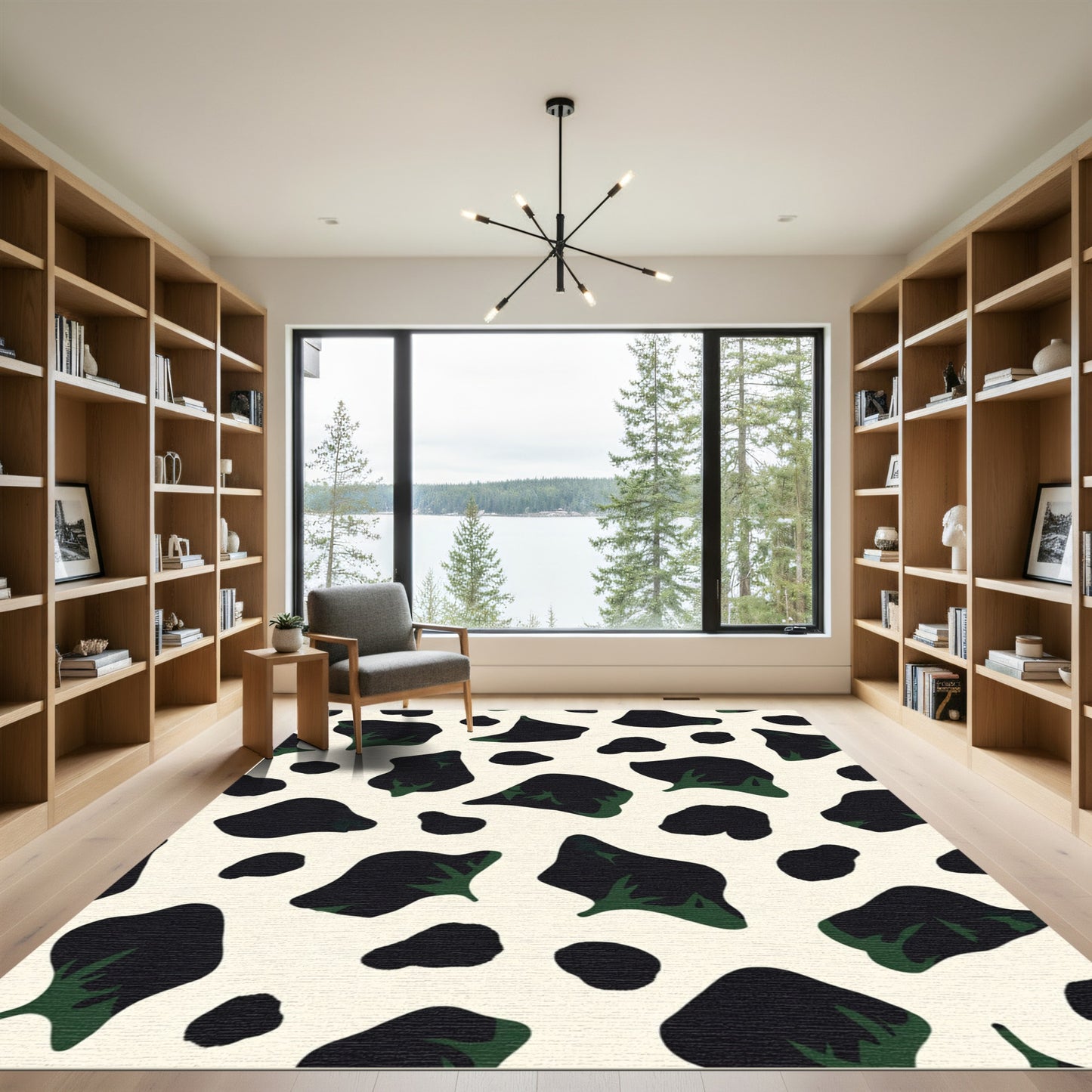 Black Green Cow Print Rug