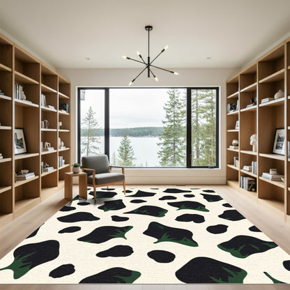 Black Green Cow Print Rug