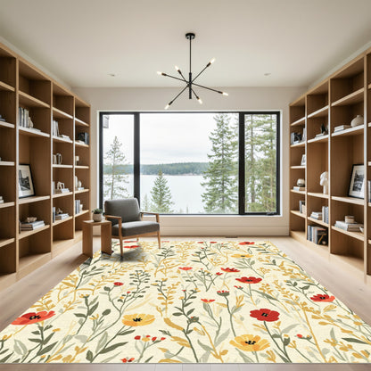 Whimsical Ladybug Meadow Floral Rug