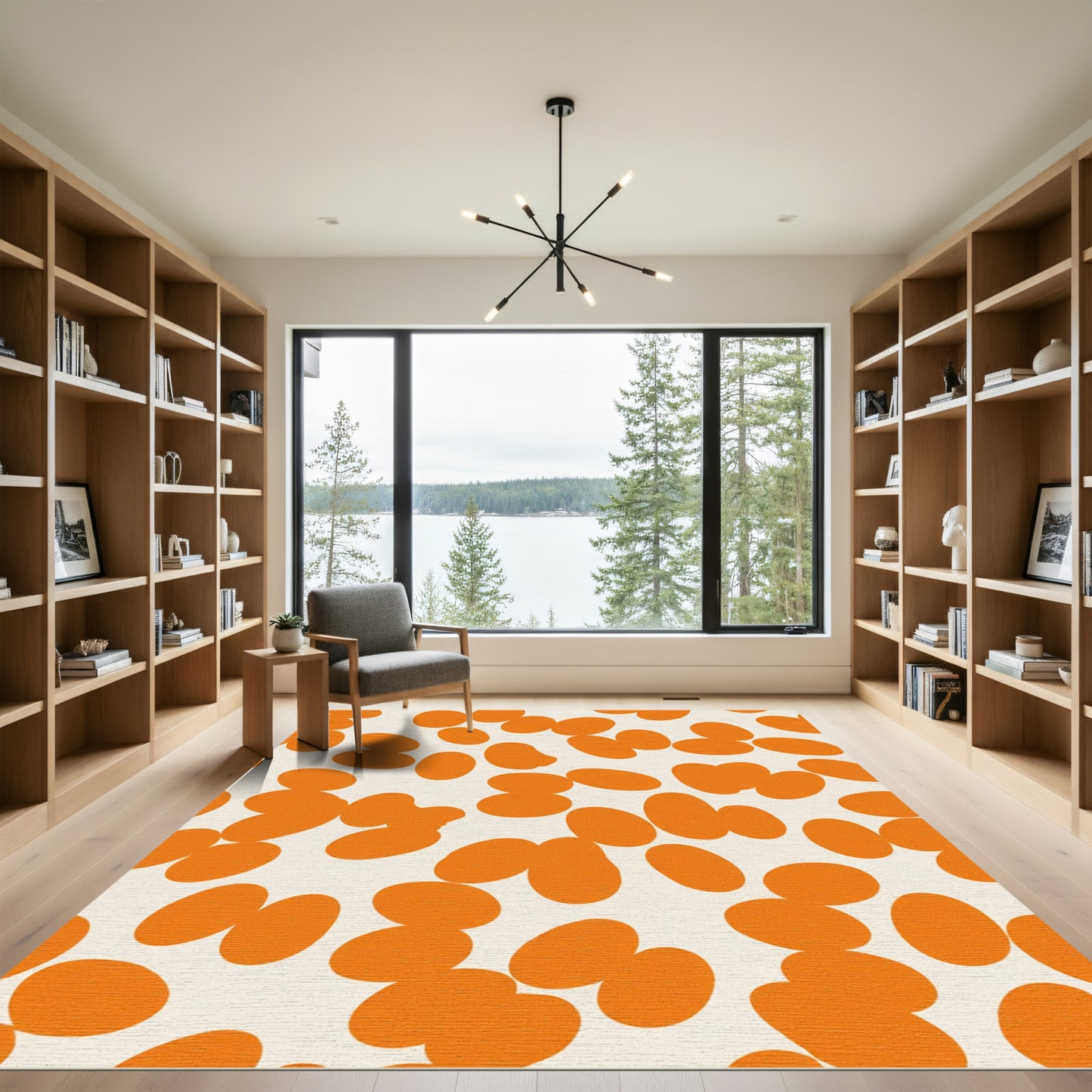 Vibrant Orange Abstract Pebble Rug
