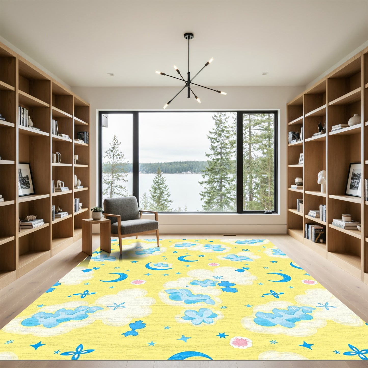 Dreamy Yellow Moon Star Clouds Rug
