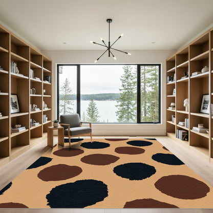 Retro Brown Black Polka Dot Rug