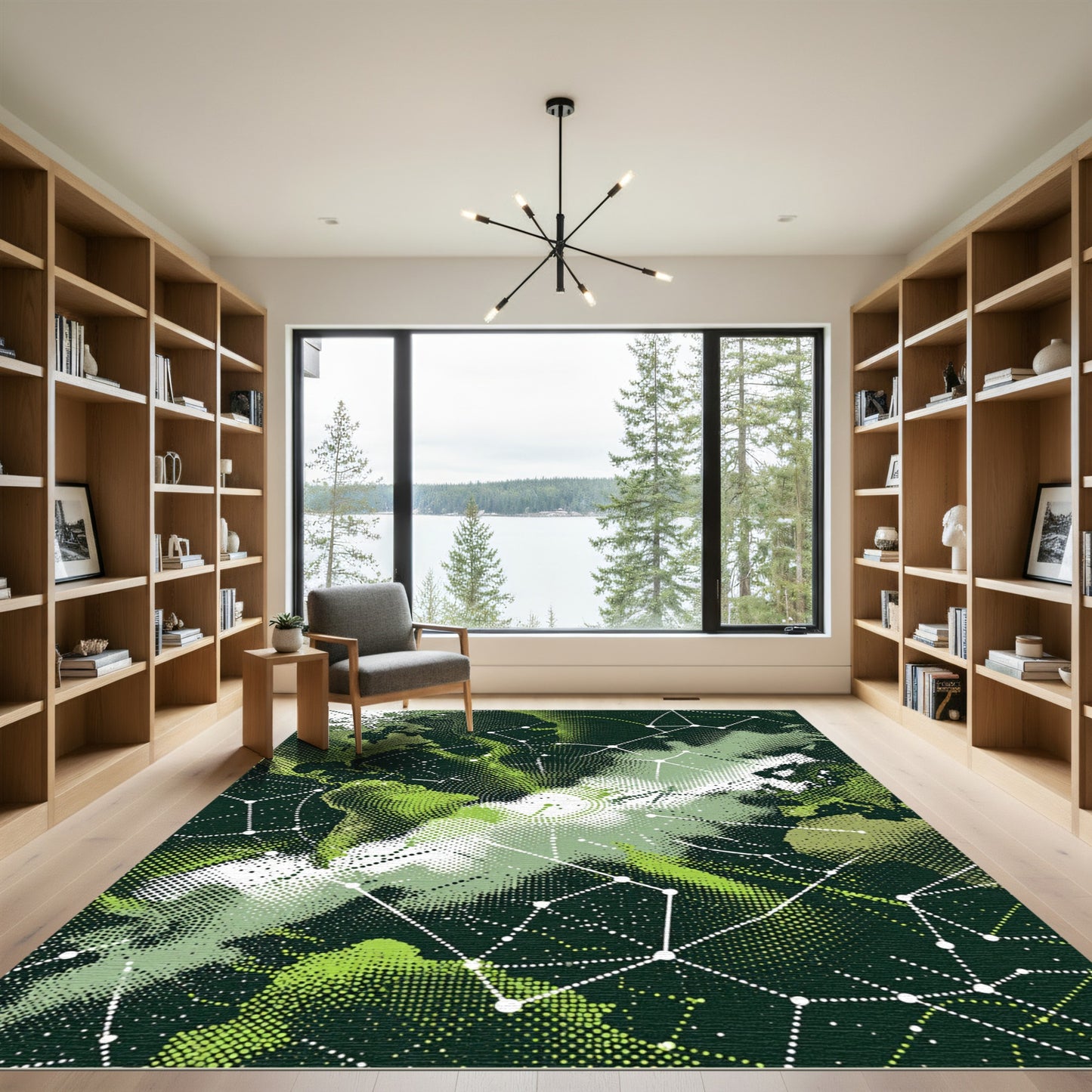 Deep Green Constellation Earth Map Rug