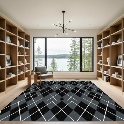 Classic Grey Black Diamond Lines Rug