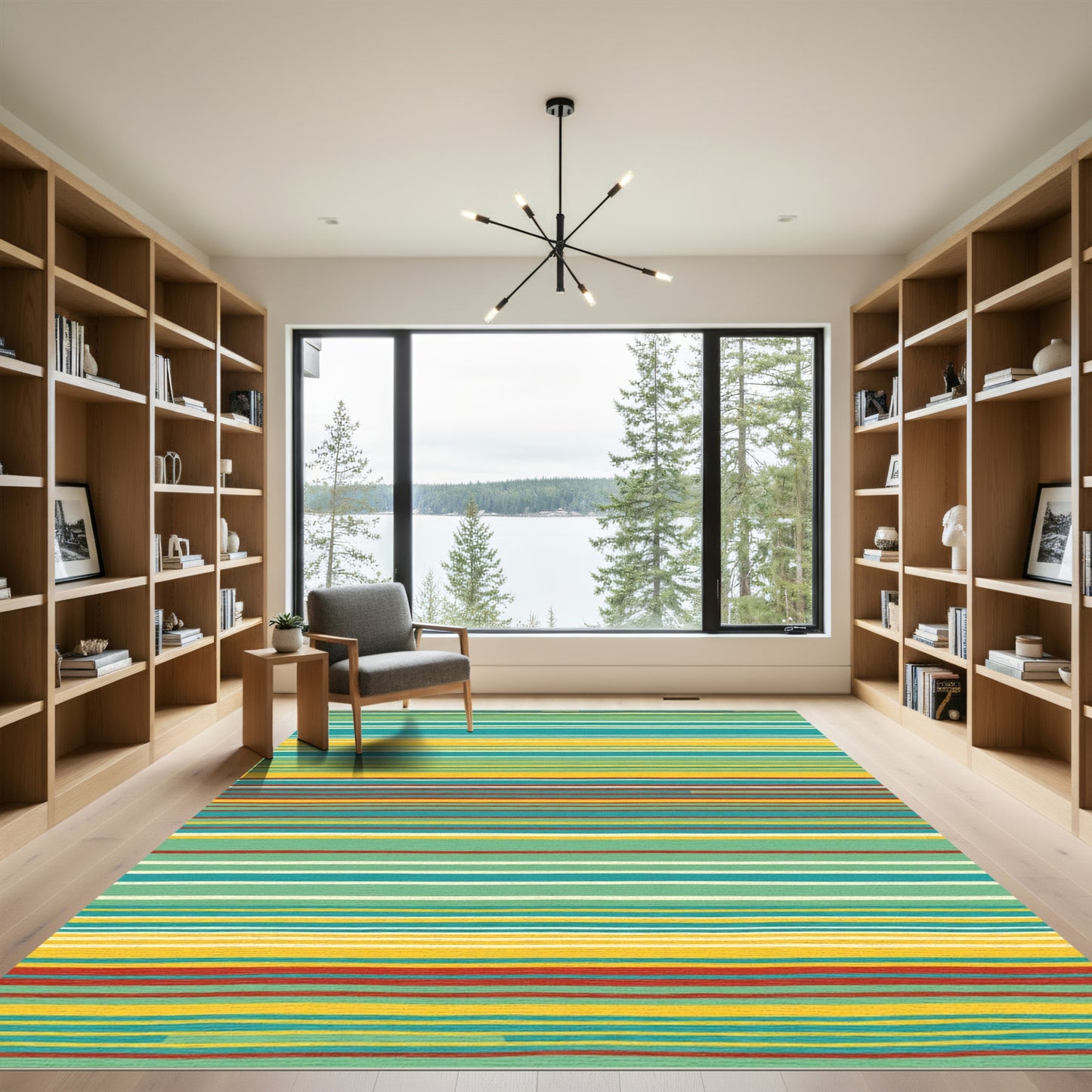 Vibrant Teal Yellow Stripe Texture Rug