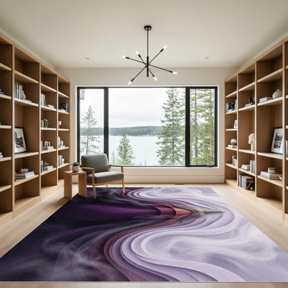 Purple Aubergine Swirl Layered Art Rug