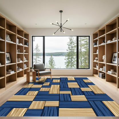 Woven Navy and Tan Basket Geometric Rug