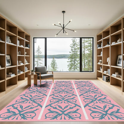 Teal Flourish Vertical Stripe Rug