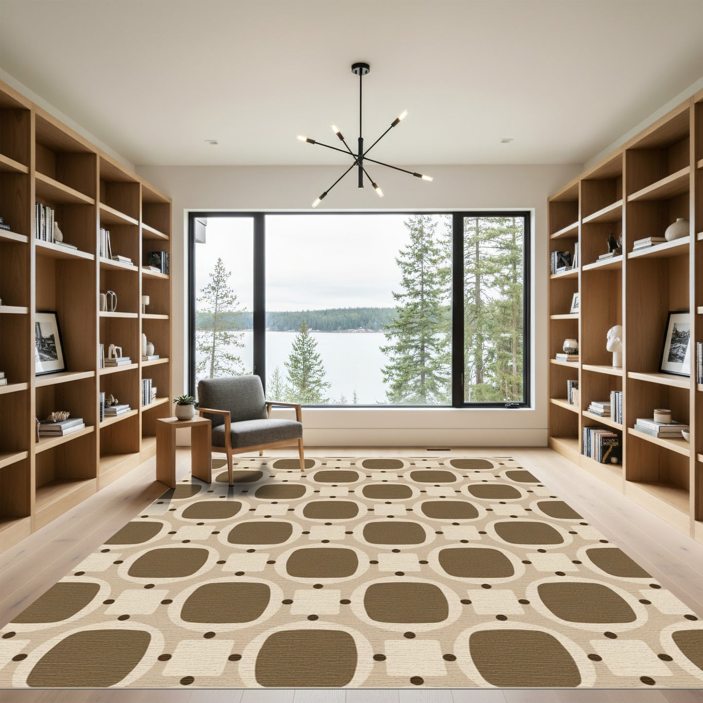 Brown Geometric Rounded Squares Circles Rug