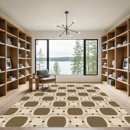Brown Geometric Rounded Squares Circles Rug