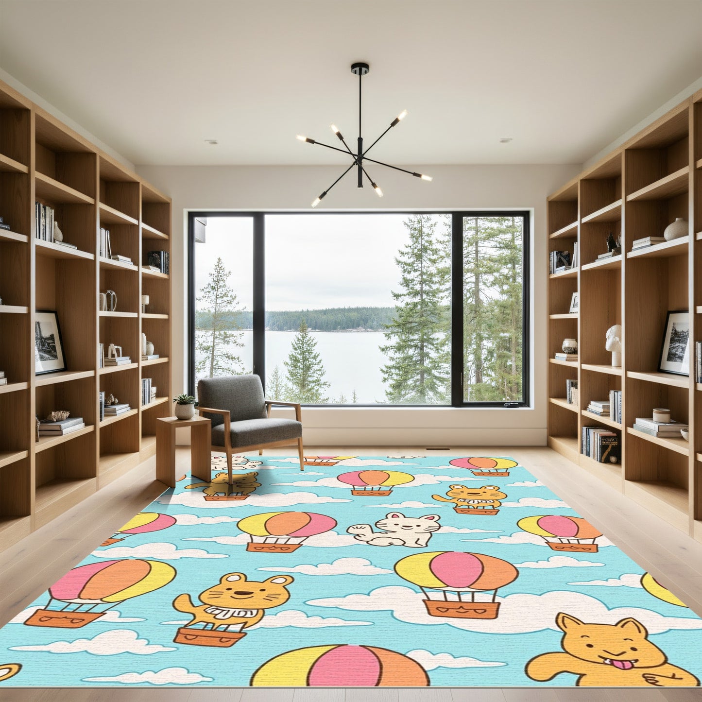 Cute Cats Hot Air Balloon Sky Adventure Rug