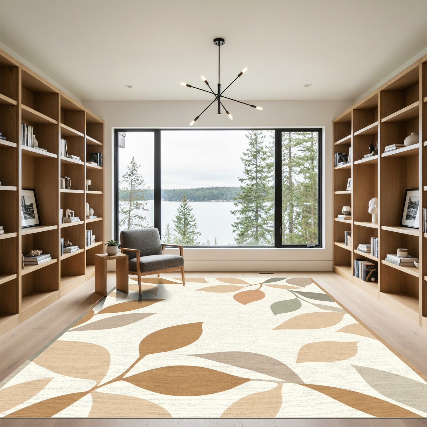 Earthy Tone Abstract Leaf Branches Rug