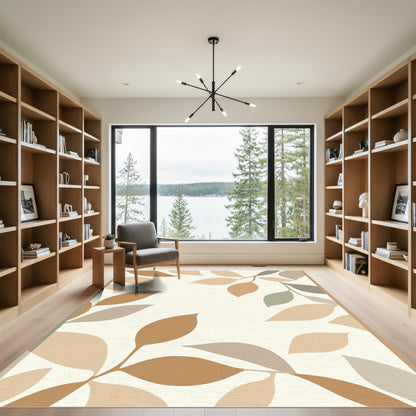 Earthy Tone Abstract Leaf Branches Rug