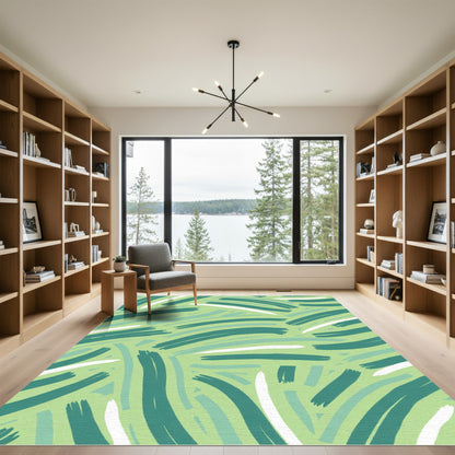 Abstract Green Brush Stroke Rug