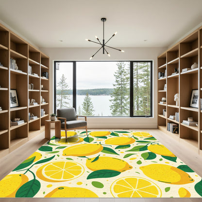 Sunny Yellow Lemon Citrus Kitchen Rug