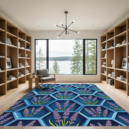 Lavender Hexagon Blue Floral Geometric Rug