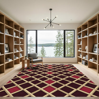 Crimson Lattice Diamond Grid Rug
