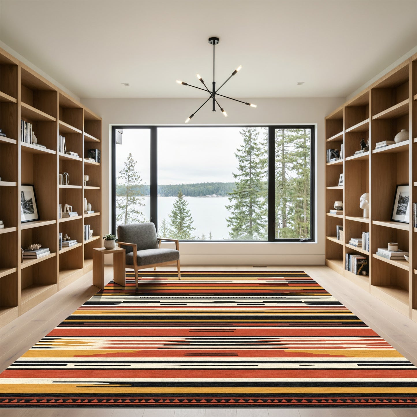 Bold Rust Geometric Stripe Rug