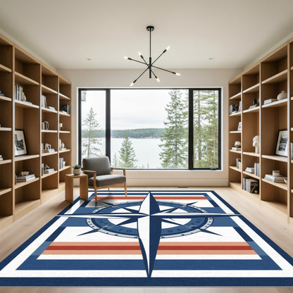 Nautical Compass Stripes Frame Rug