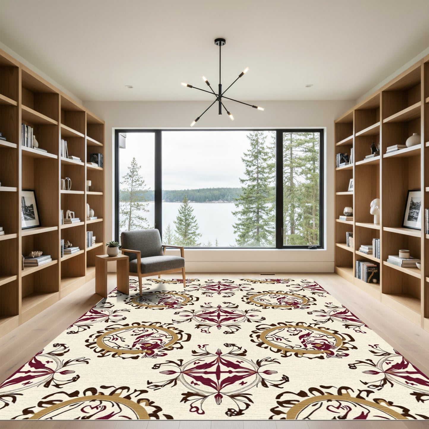 Rich Burgundy and Gold Oval Medallions Rug