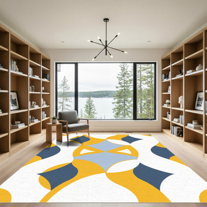 Modern Yellow Blue Geometric Quatrefoil Rug