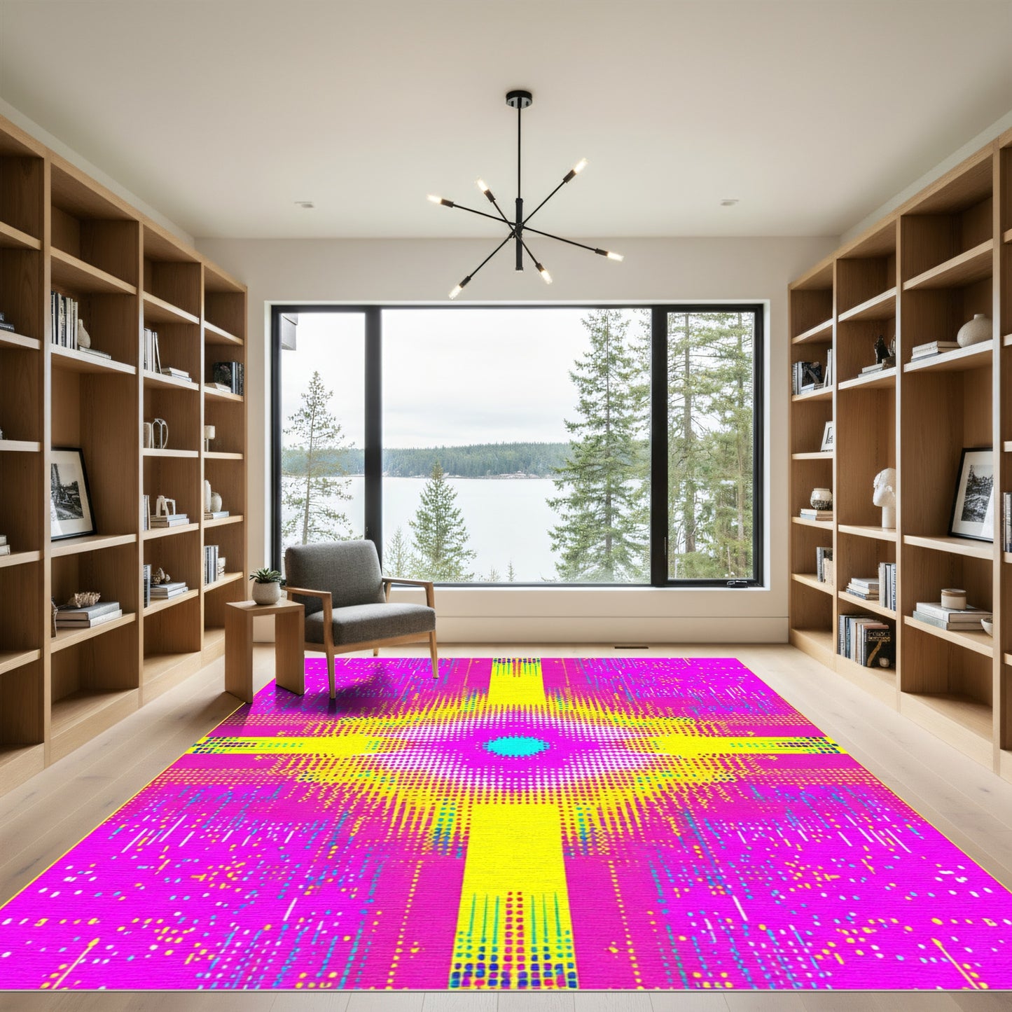 Vibrant Cyan Yellow Pink Dotted Rug
