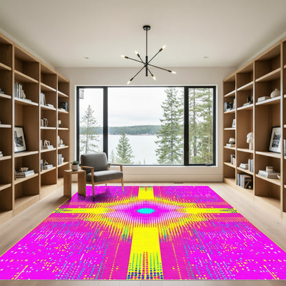 Vibrant Cyan Yellow Pink Dotted Rug