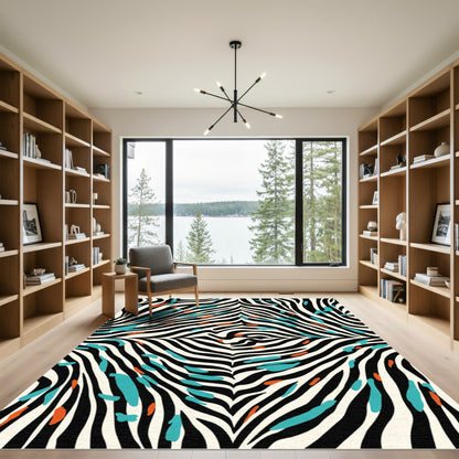Bold Animal Print Teal Orange Stripes Rug