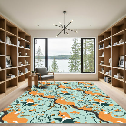 Whimsical Orange Foxes Climbing Branches Rug