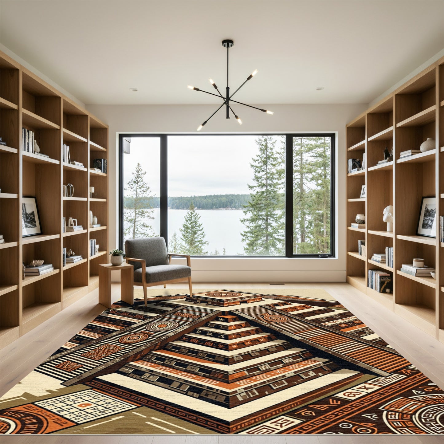 Aztec Terracotta Geometric Step Pyramid Rug