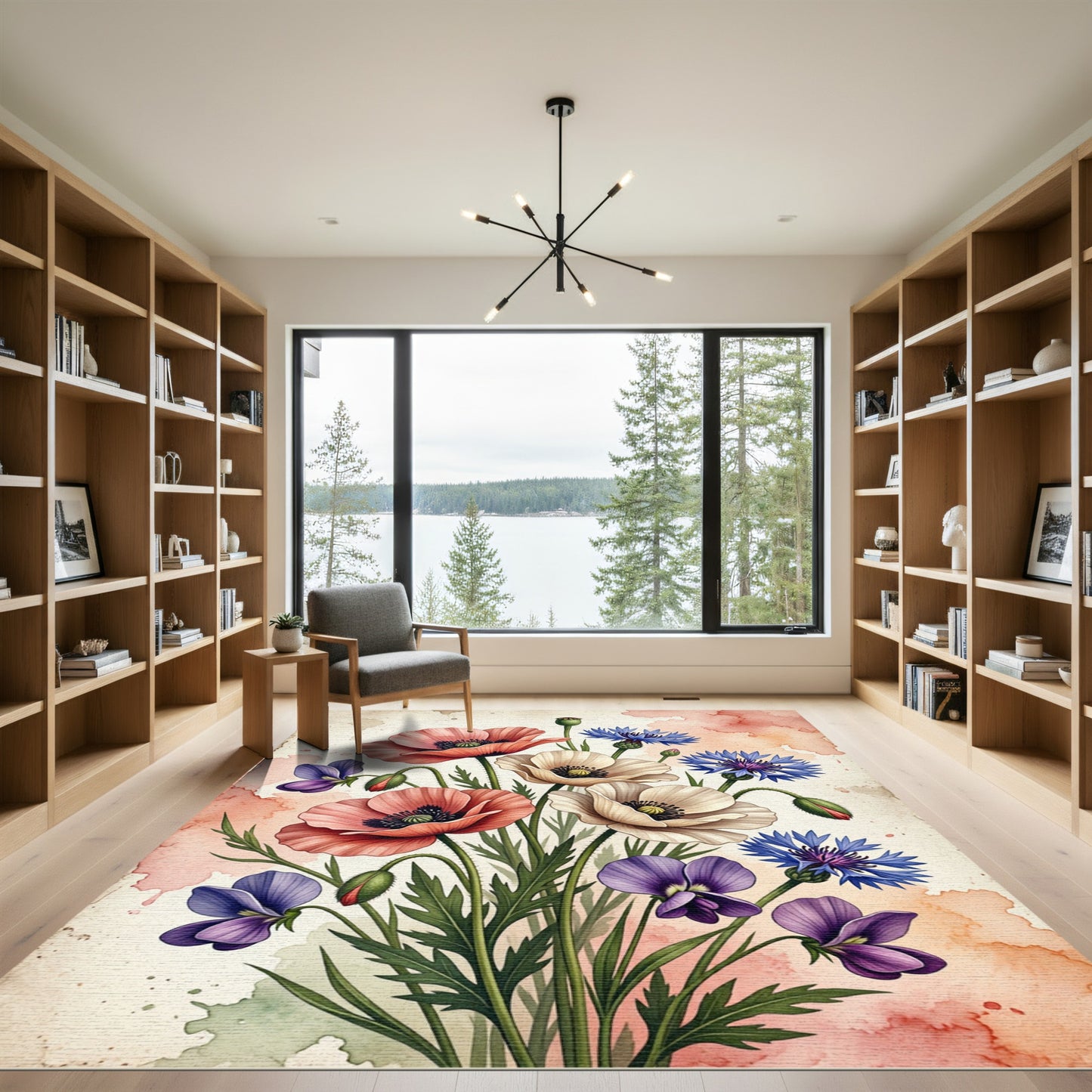 Watercolour Poppy and Cornflower Bouquet Rug