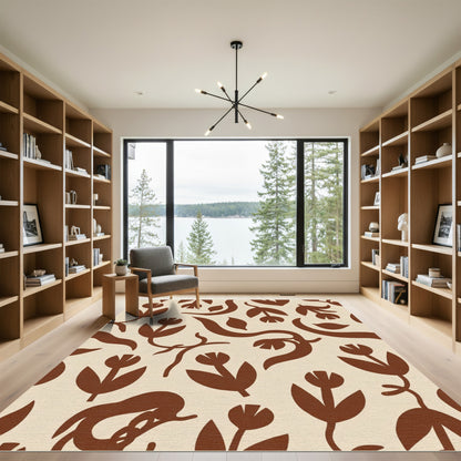 Brown Floral Abstract Organic Elements Rug