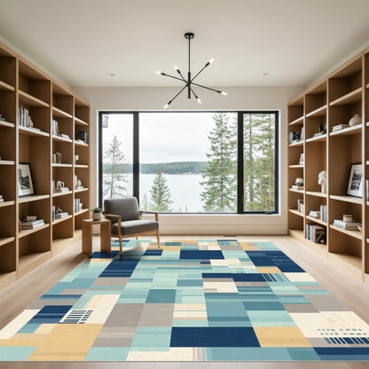 Abstract Geometric Coastal Blues Rug