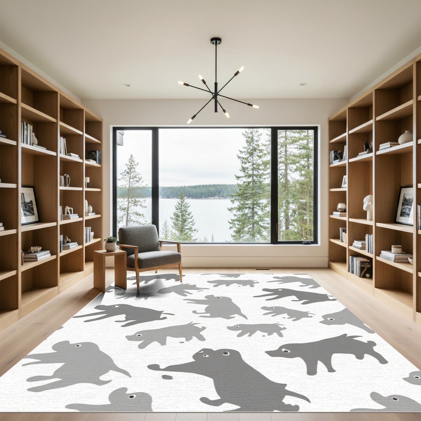 Whimsical Gray Dog Pattern Rug