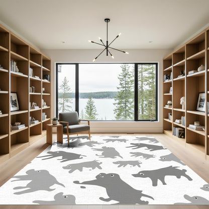 Whimsical Gray Dog Pattern Rug