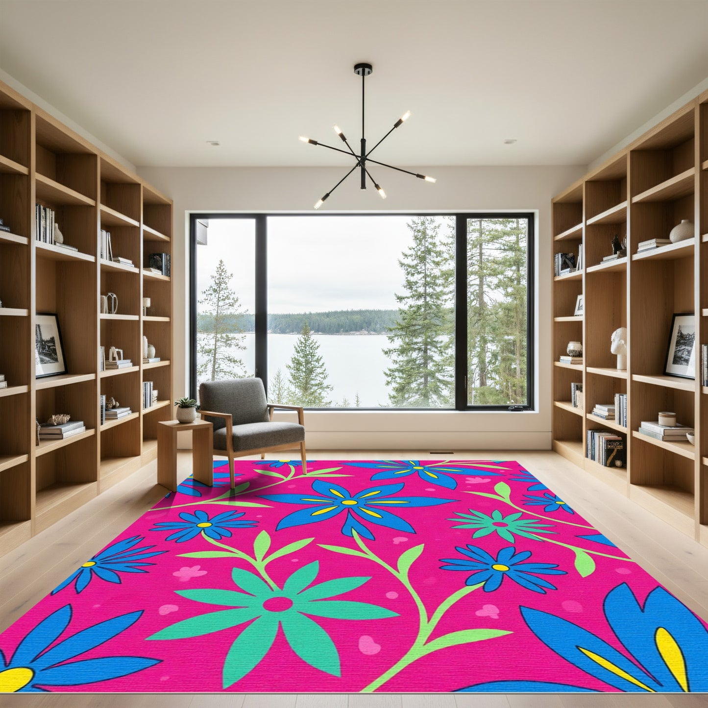 Vibrant Blue Floral Garden Background Rug