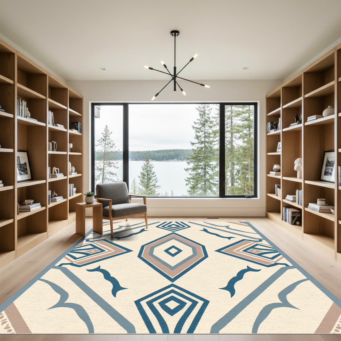 Cream Blue Earthy Diamond Geometric Rug