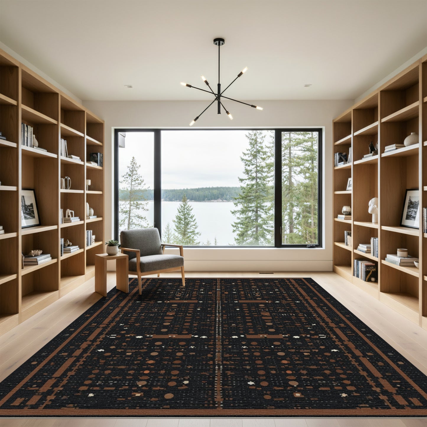 Dark Sienna Geometric Tiled Square Rug