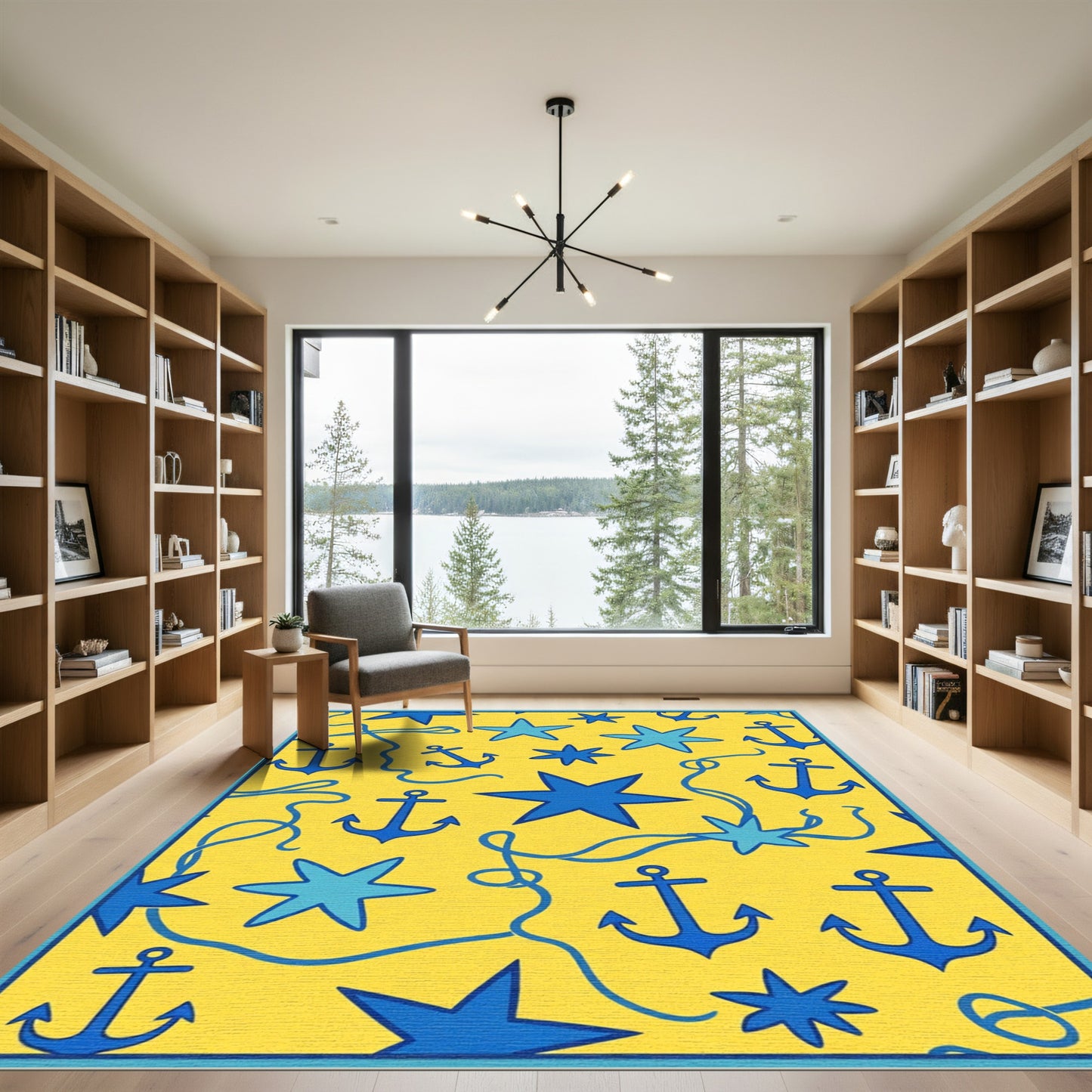Nautical Yellow Star Anchor Pattern Rug