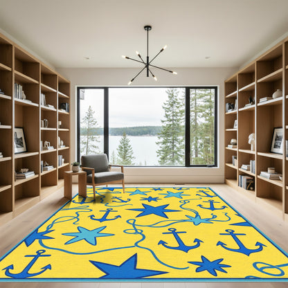 Nautical Yellow Star Anchor Pattern Rug