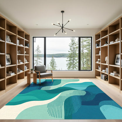 Oceanic Abstract Wavy Shapes Rug