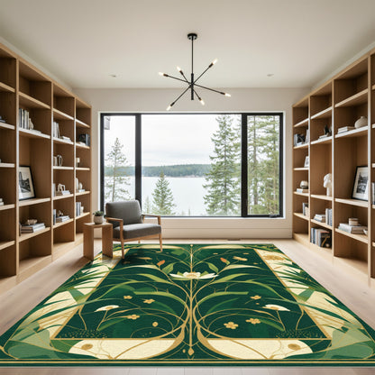 Art Nouveau Green Gold Floral Garden Rug