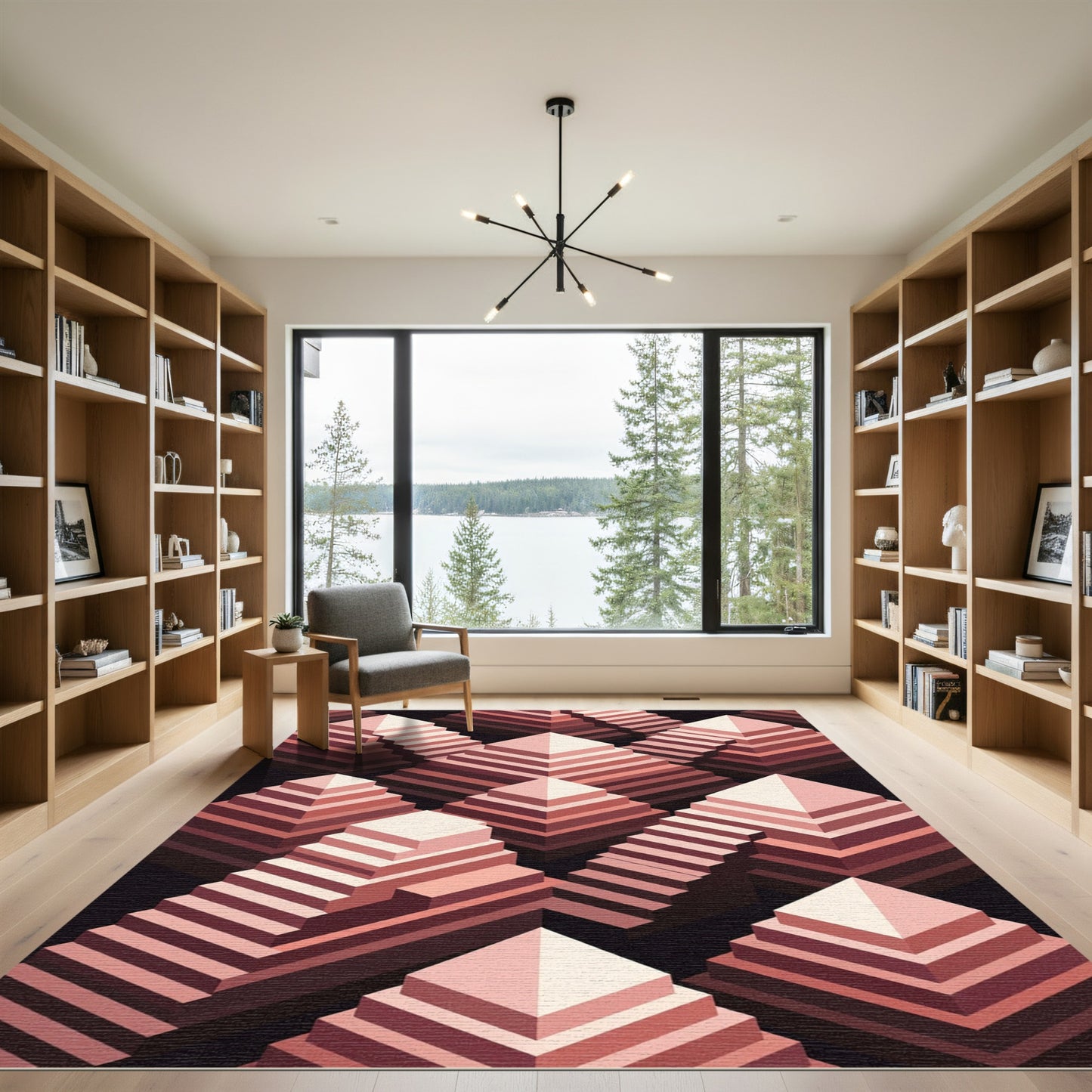 Geometric Pink Isometric Staircase Rug
