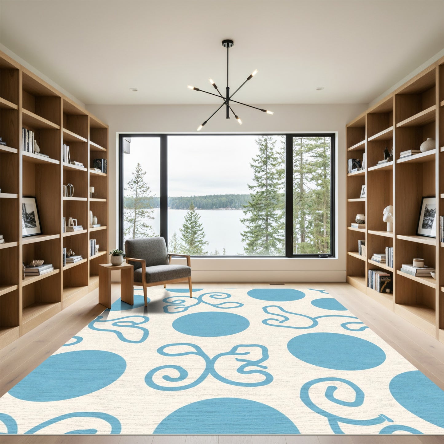 Cream Blue Dot Swirls Rug
